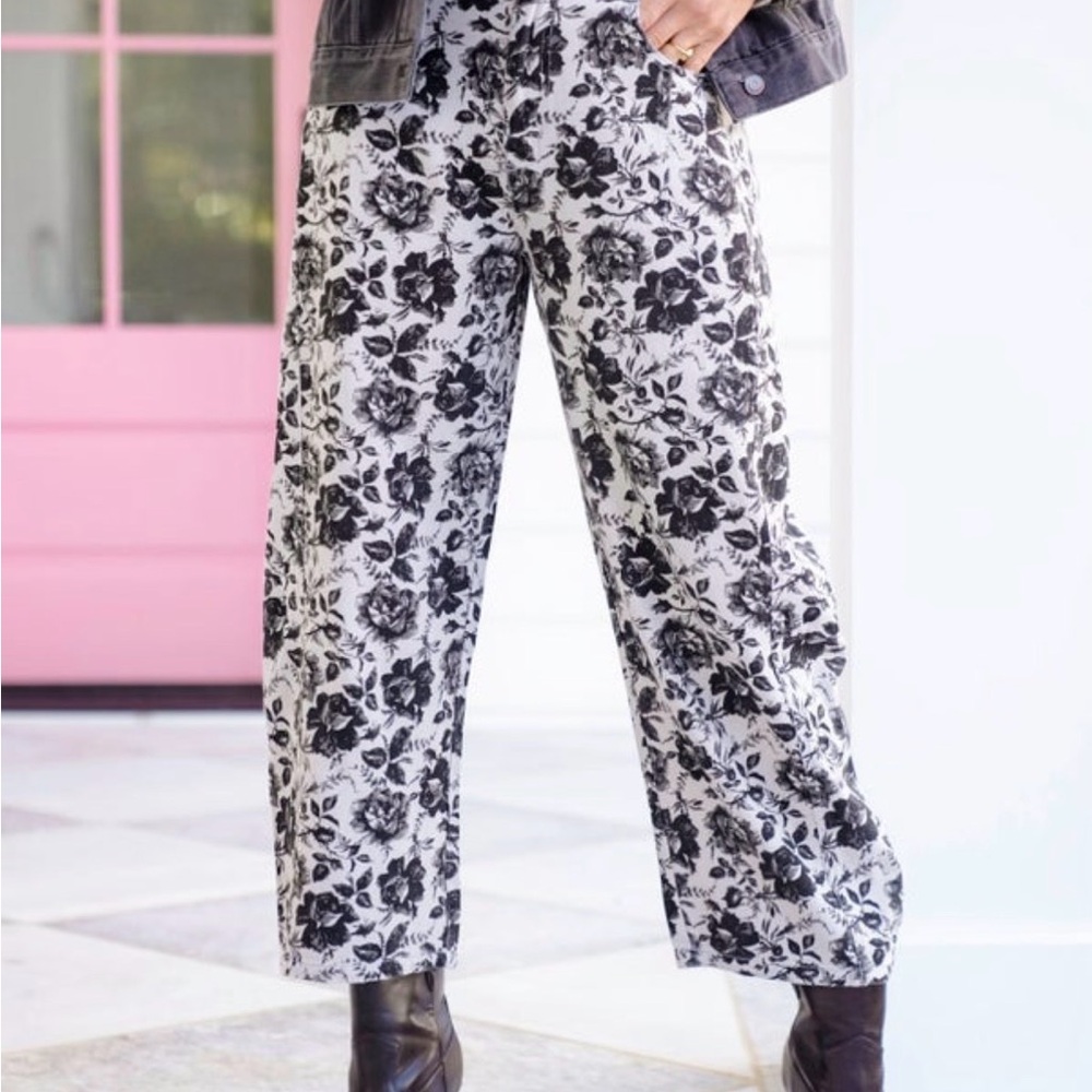 Floral Black and White Women's Pants